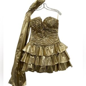 Cache Metallic Gold Evening Dress